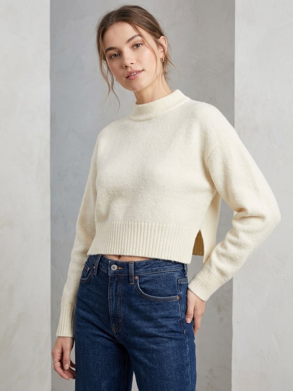 Zara Cream Cropped Turtleneck Sweater